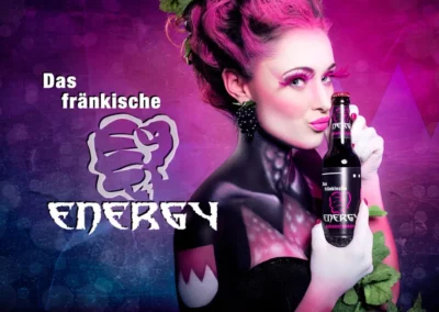 Werbemotiv Das fränkische Energy mit Body-Painting-Model